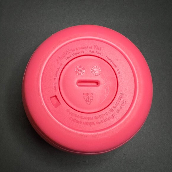 Vintage Aladdin Pink Black Thermos Soup Bowl Container w Spoon Slot & Spoon 12oz - Picture 8 of 8